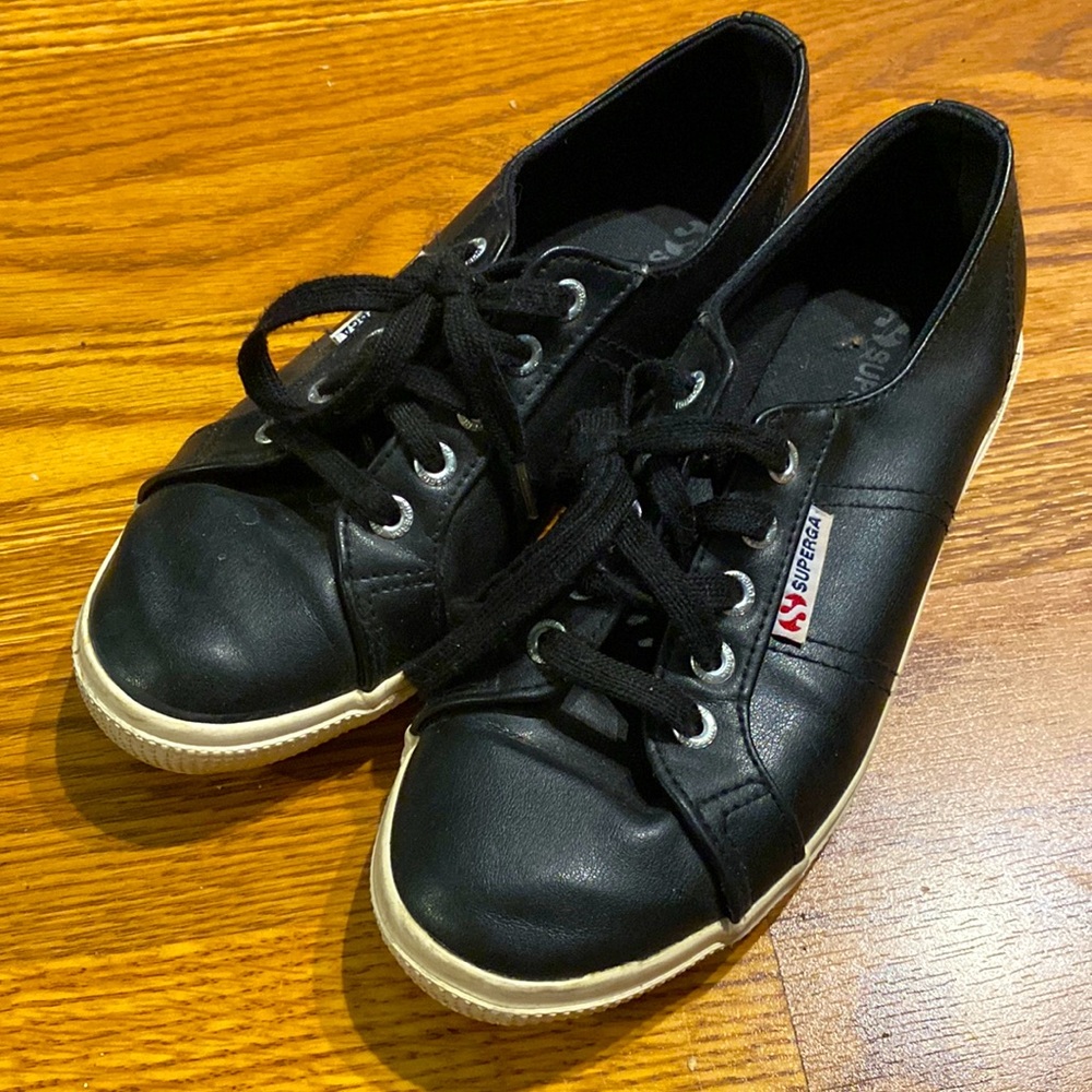 superga leather black sneakers womens 7